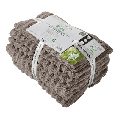 BENZARA Cora 6 Piece Soft Egyptian Cotton Towel Set, Classic Textured Design, Gray - BM284592
