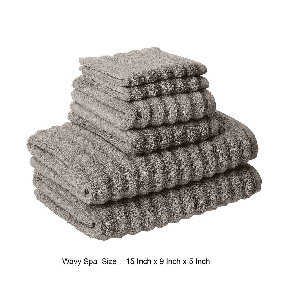 BENZARA Cora 6 Piece Soft Egyptian Cotton Towel Set, Classic Textured Design, Gray - BM284592