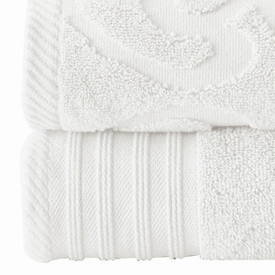 BENZARA Oya 6 Piece Soft Egyptian Cotton Towel Set, Solid Medallion Pattern, White - BM284602