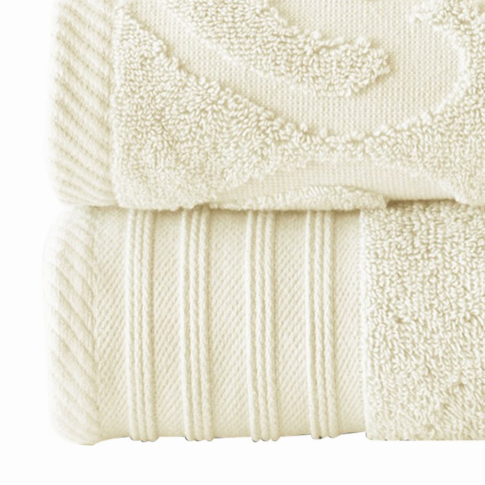 BENZARA Oya 6 Piece Soft Egyptian Cotton Towel Set, Solid Medallion Pattern, Ivory - BM284603