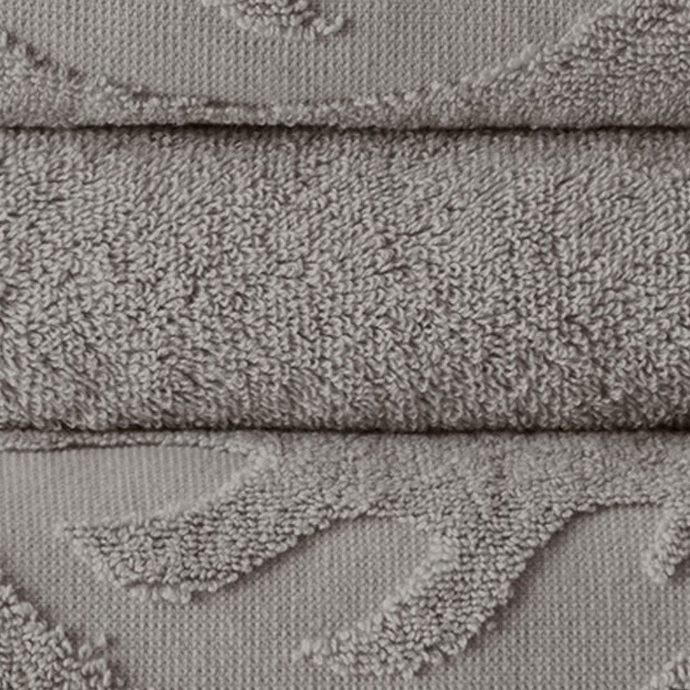 BENZARA Oya 6 Piece Soft Egyptian Cotton Towel Set, Solid Medallion Pattern, Gray - BM284604