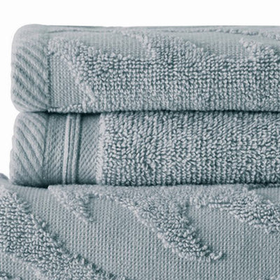 BENZARA Oya 6 Piece Soft Egyptian Cotton Towel Set, Medallion Pattern, Blue Gray - BM284605