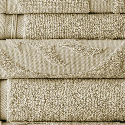 BENZARA Oya 6 Piece Soft Egyptian Cotton Towel Set, Solid Medallion Pattern, Beige - BM284606