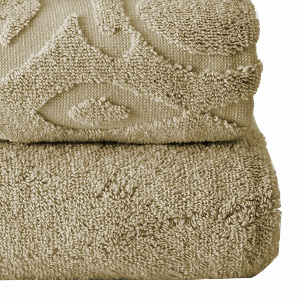 BENZARA Oya 6 Piece Soft Egyptian Cotton Towel Set, Solid Medallion Pattern, Beige - BM284606