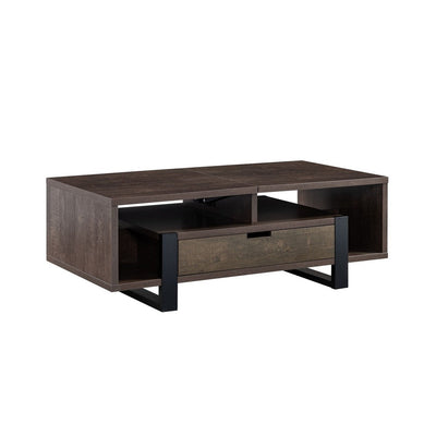 BENZARA 47 Inch Modern Coffee Table, 1 Drawer, 4 Shelves, Half Lift Top, Brown - BM284685