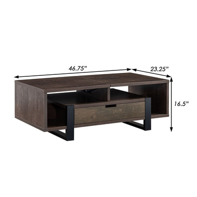 BENZARA 47 Inch Modern Coffee Table, 1 Drawer, 4 Shelves, Half Lift Top, Brown - BM284685