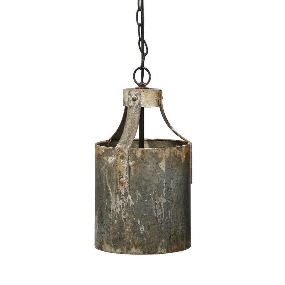 BENZARA 8 Inch Rustic Chandelier Pendant Light, Iron, Vintage Aged Galvanized Gray - BM284917