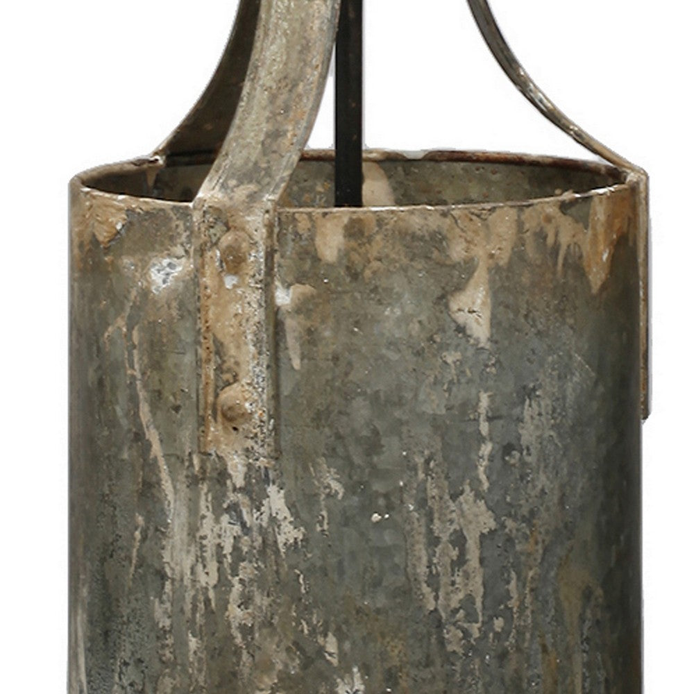 BENZARA 8 Inch Rustic Chandelier Pendant Light, Iron, Vintage Aged Galvanized Gray - BM284917