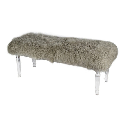 BENZARA 49 Inch Accent Bench, Faux Fur Seat, Clear Acrylic Legs, Smooth Rich Brown - BM284929