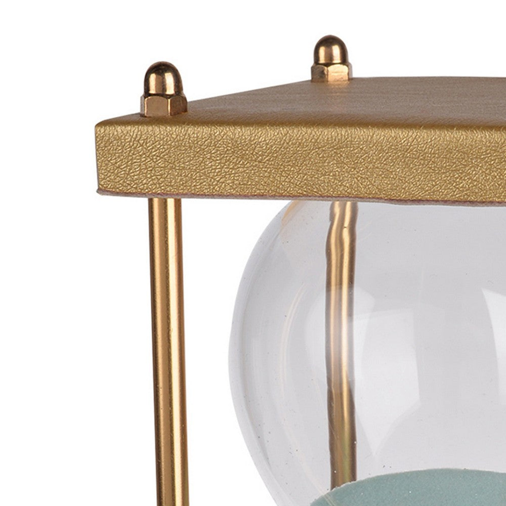 BENZARA Doug Inch 30 Minute Sand Hourglass with Modern Stand Included, Gold, Blue - BM284947