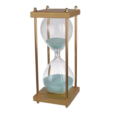 BENZARA Doug Inch 30 Minute Sand Hourglass with Modern Stand Included, Gold, Blue - BM284947