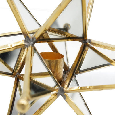 BENZARA Set of 2 Candle Holders, Golden Star Style Accent Table Decorations, Glass - BM284963