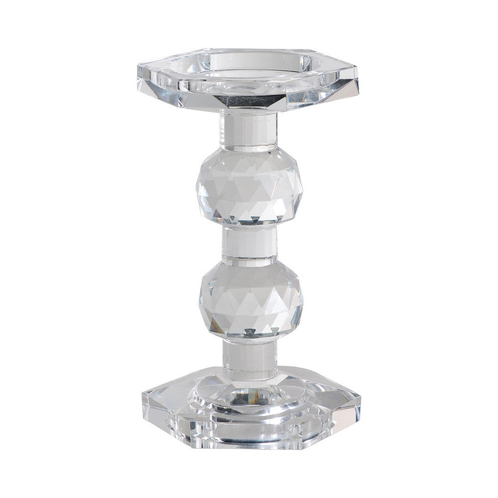 BENZARA 7 Inch Candle Holder, Crystal Glass Solid Turned Pillar, Clear - BM284964