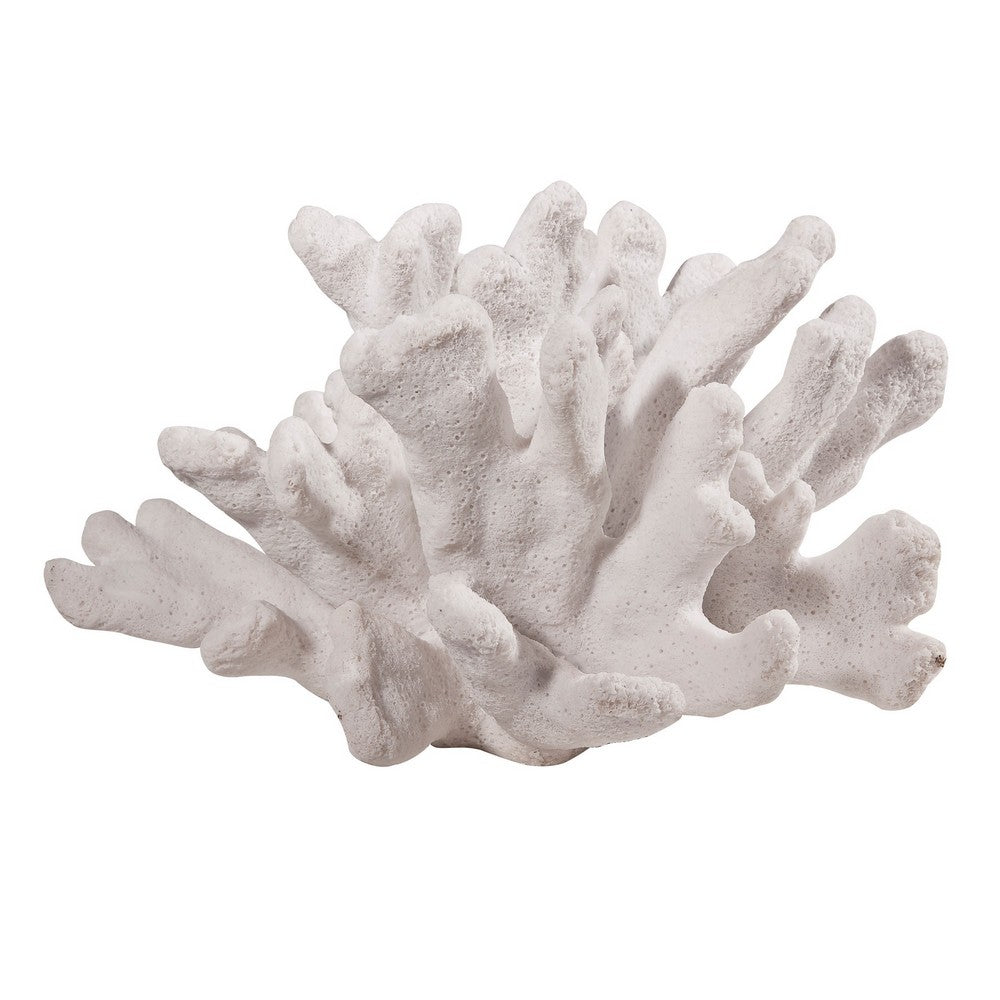 BENZARA Lily 9 Inch Faux Coral Accent Figurine, Polyresin Tabletop Sculpture, White - BM284968