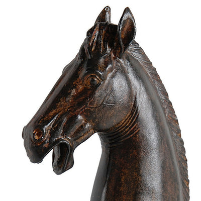 BENZARA Don 11 Inch Horse Bust Statuette, Tabletop Accent Decor, Brown Resin, Metal - BM284973