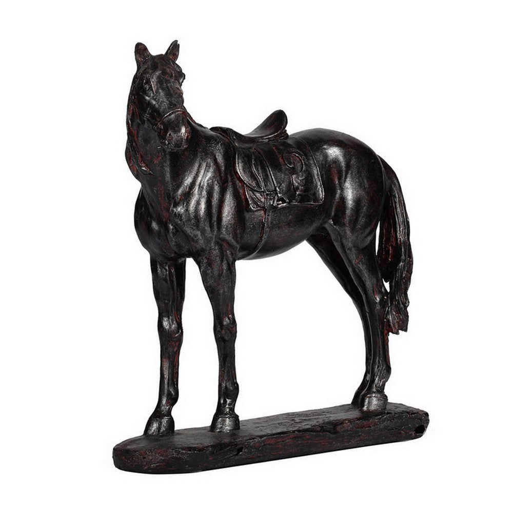 BENZARA Don 10 Inch Horse Figurine Sculpture, Handmade Table Accent Brown Polyresin - BM284974
