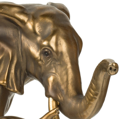 BENZARA Don 12 Inch Elephant and Baby Statuette, Table Accent Decor, Gold Polyresin - BM284978