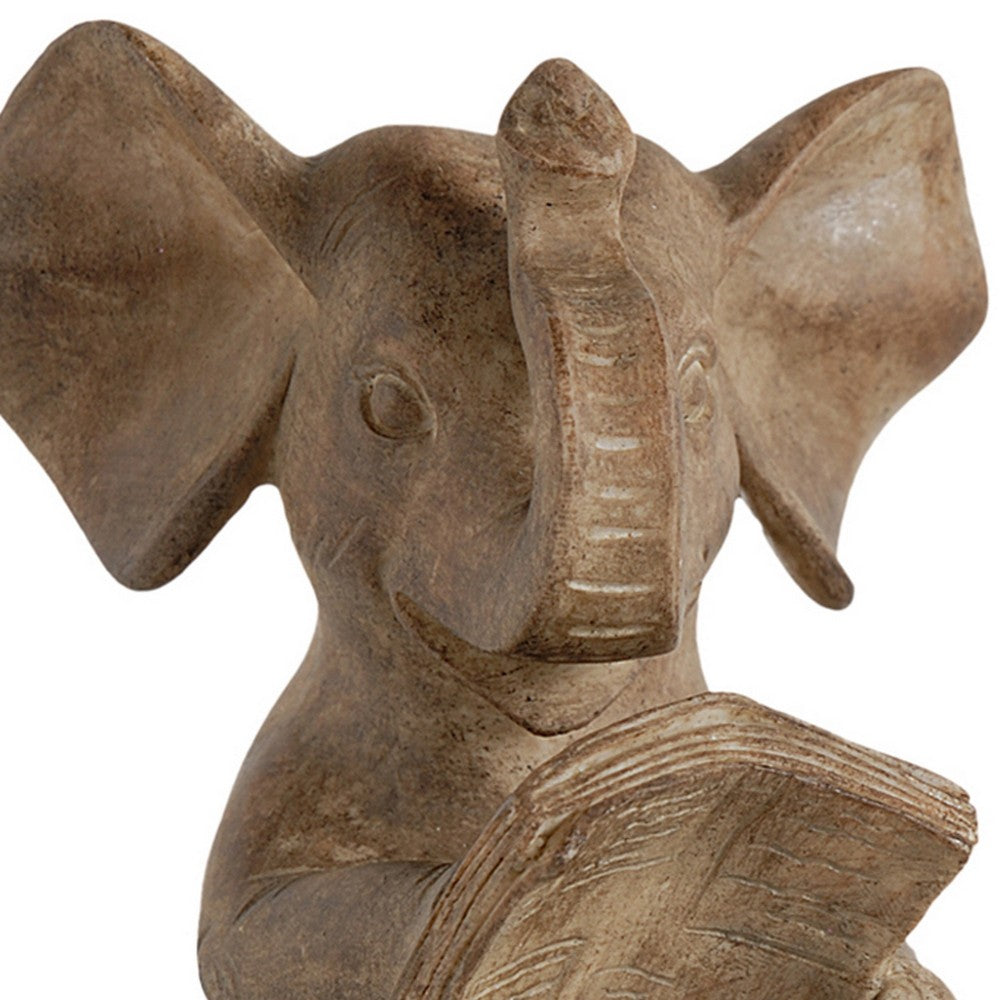 BENZARA Ari Set of 2 Bookends, Reading Elephant Statuettes, Classic, Brown Resin - BM284984