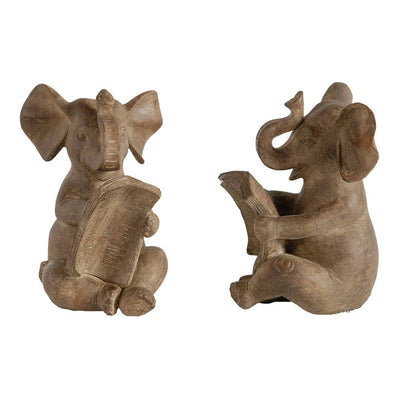 BENZARA Ari Set of 2 Bookends, Reading Elephant Statuettes, Classic, Brown Resin - BM284984