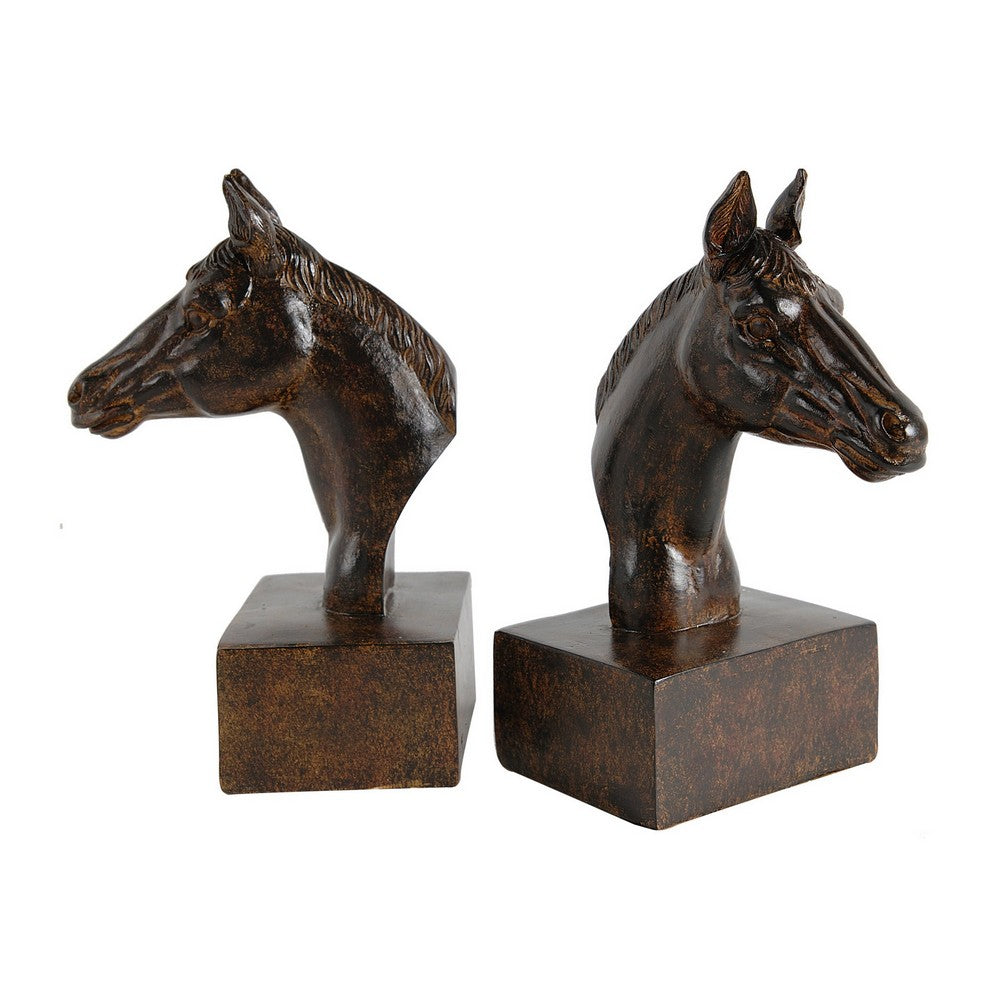 BENZARA Ari Set of 2 Bookends, Elegant Realistic Horse Bust FIgurines, Dark Brown - BM284985