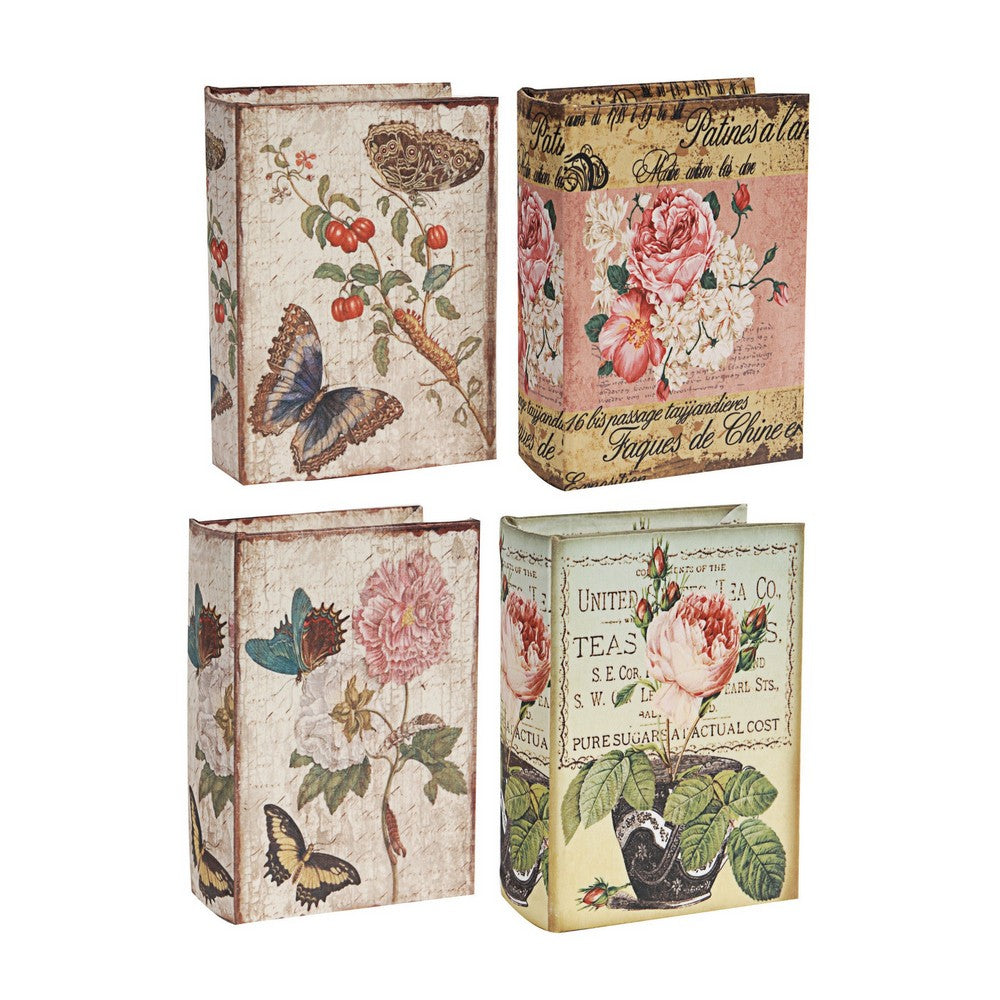 BENZARA Anya Set of 4 Artisanal Boxes for Accessories, Book Inspired Look, Floral - BM284994