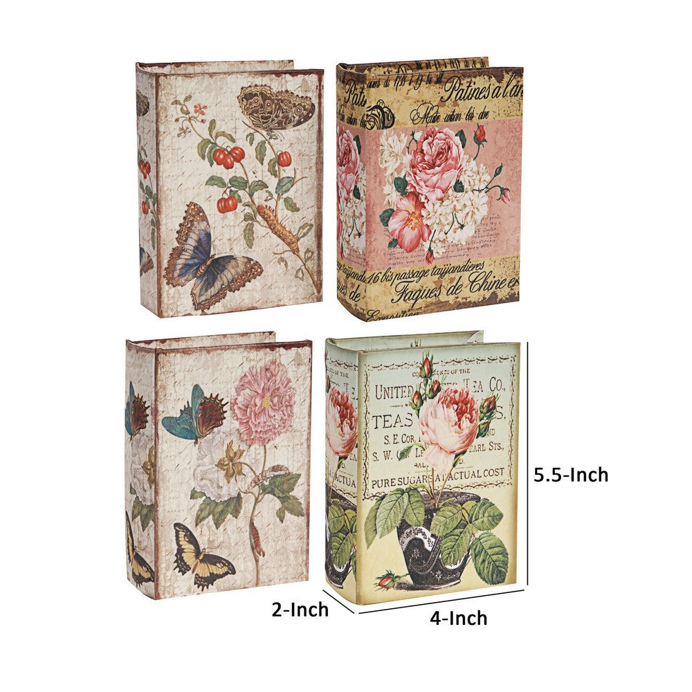 BENZARA Anya Set of 4 Artisanal Boxes for Accessories, Book Inspired Look, Floral - BM284994
