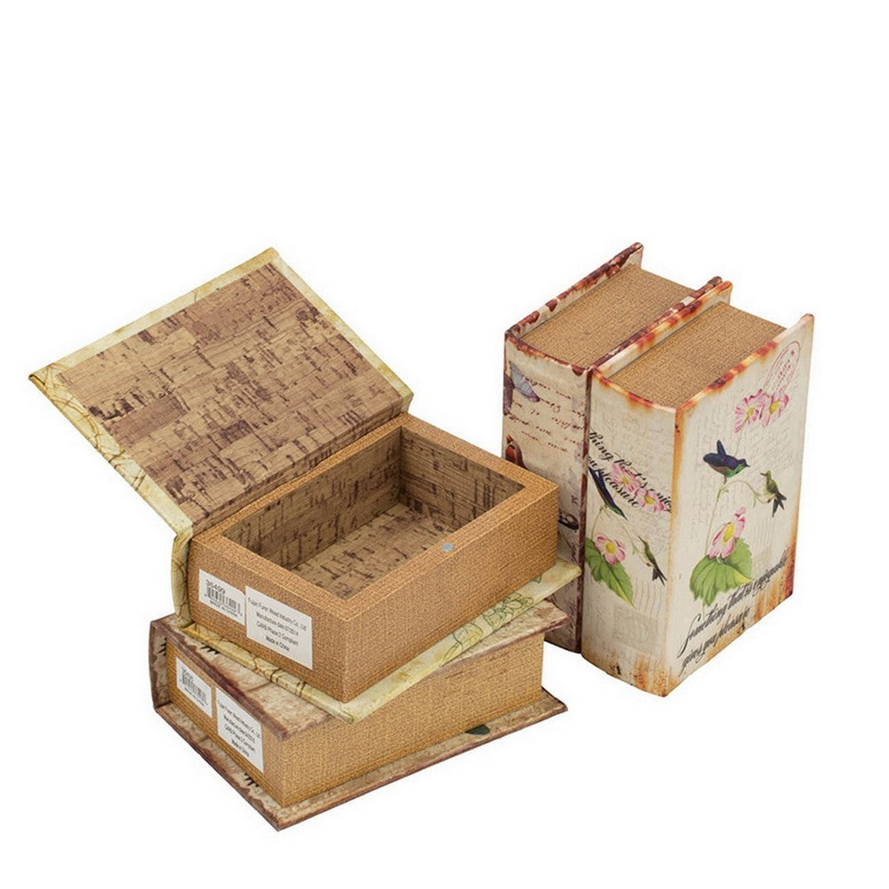 BENZARA Anya Set of 4 Artisanal Boxes for Accessories, Book Inspired Look, Birds - BM284995