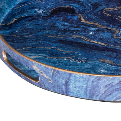 BENZARA Set of 2 Round Accent Trays, Tabletop Decor, Marbling, Blue, Gold Marbling - BM285014
