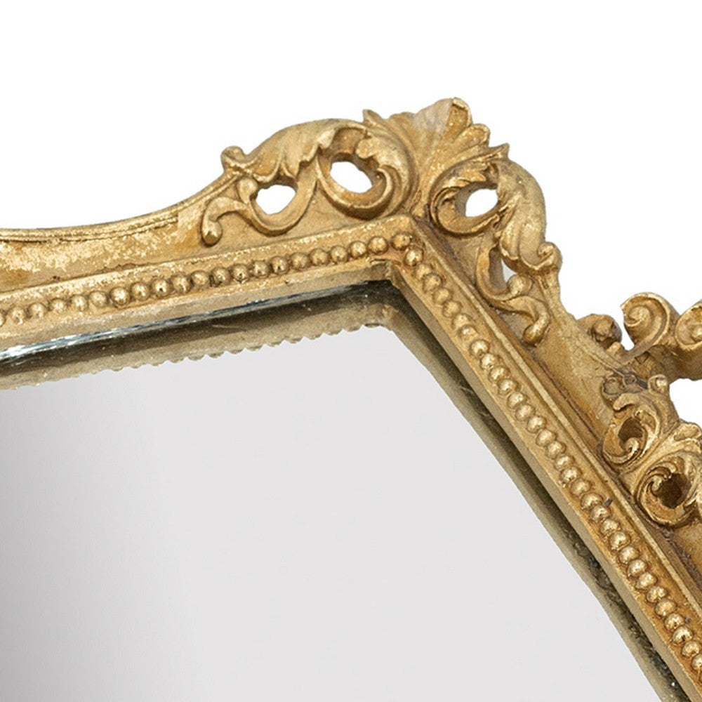 BENZARA 16 Inch Serving Tray, Decorative, Mirrored Bottom, Carved Gold Frame - BM285017