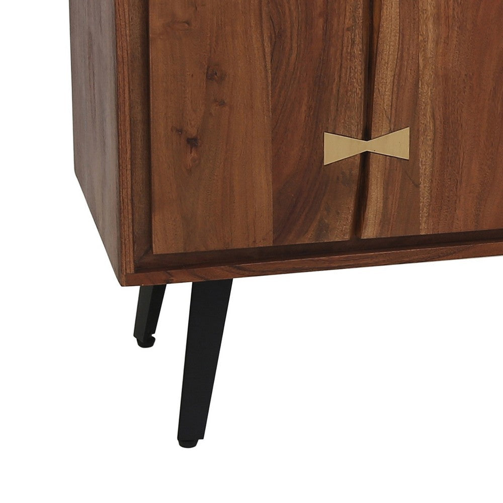 BENZARA 39 Inch Sideboard Cabinet Console Table, Double Doors, Gold Accents, Brown - BM285046