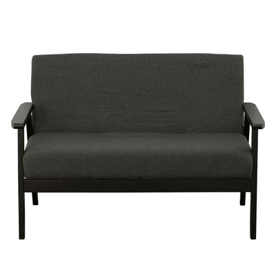 BENZARA Gala 45 Inch Modern Loveseat Bench, Dark Gray Fabric, Jet Black Wood Frame - BM286582