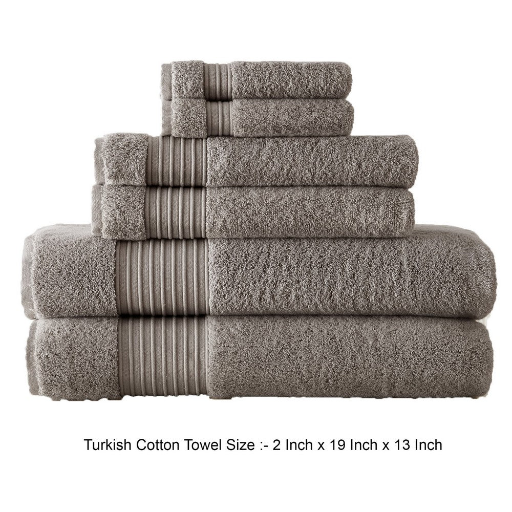 BENZARA Gem 6 Piece Towel Set, Soft Turkish Cotton, Absorbent Texture, Dark Gray - BM287466