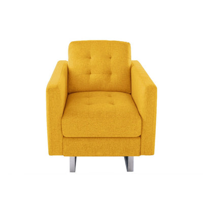 BENZARA Lewa 34 inch Modern Accent Armchair, Silver Metal Legs, Tufted Seat, Yellow - BM287619