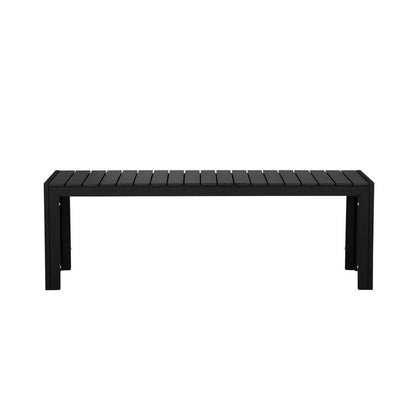 BENZARA Theo 53 Inch Outdoor Bench, Black Aluminum Frame, Plank Style Seat Surface - BM287727