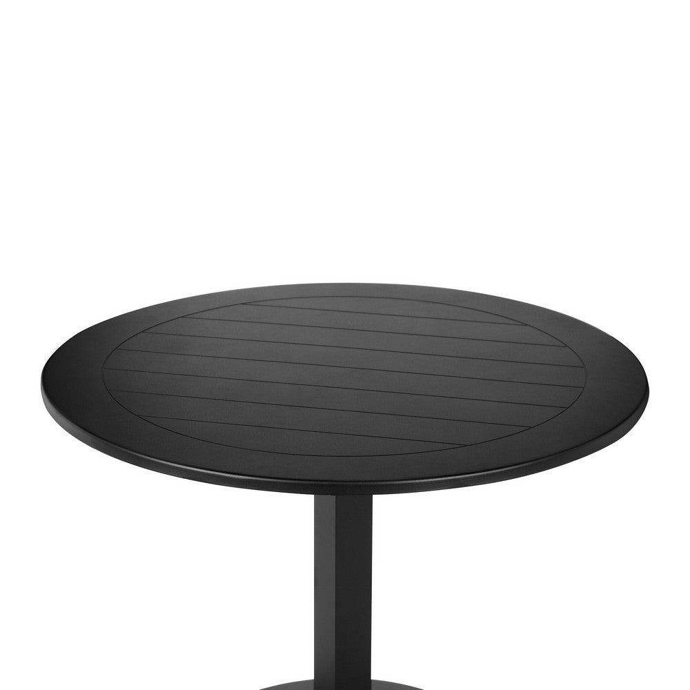 BENZARA Keli 35 Inch Round Dining Table, Black Aluminum Frame, Foldable Design - BM287780
