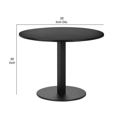 BENZARA Keli 35 Inch Round Dining Table, Black Aluminum Frame, Foldable Design - BM287780