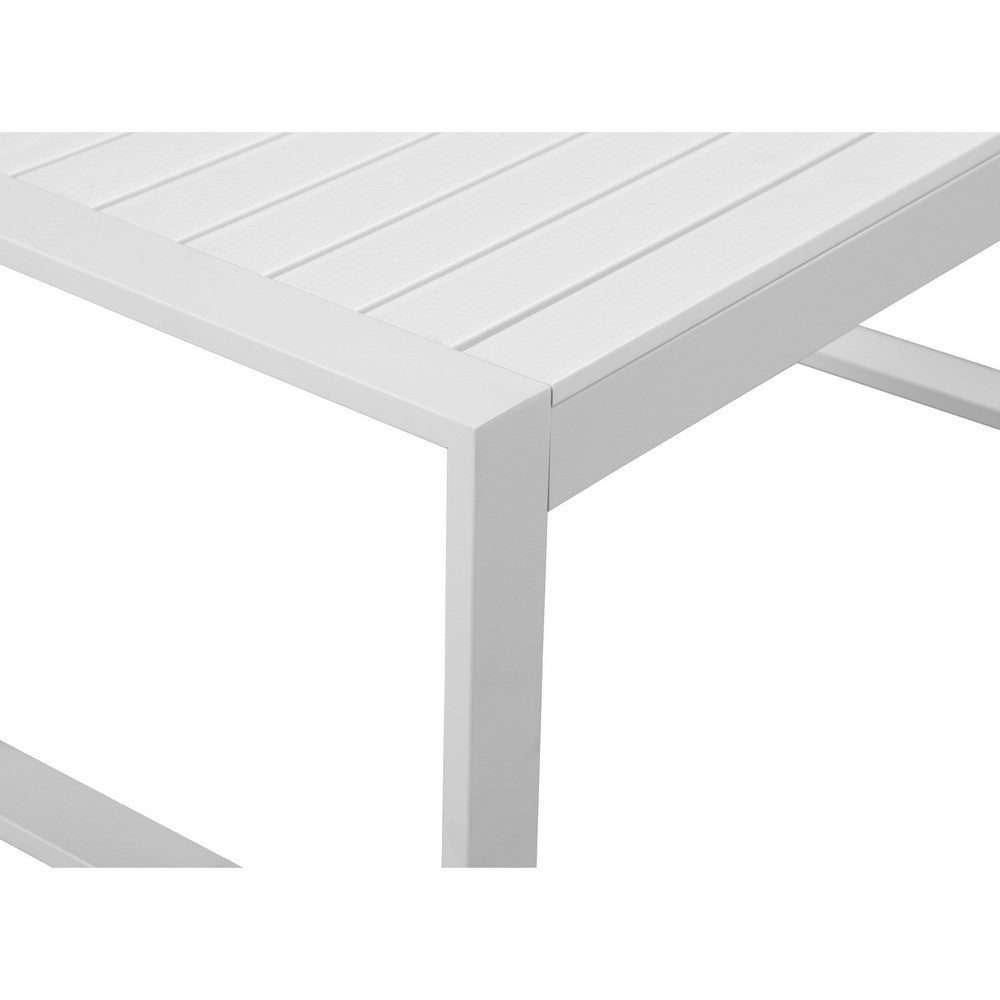 BENZARA Lark 35 Inch Outdoor Coffee Table, White Aluminum Frame, Polyresin Top - BM287801