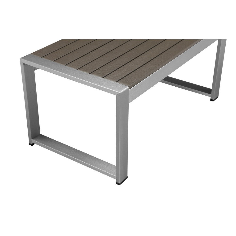 BENZARA Kili 35 Inch Coffee Table, Polyresin Surface, White Gray Aluminum Frame - BM287844