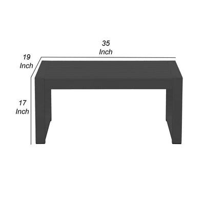 BENZARA Kili 35 Inch Coffee Table, Polyresin Surface, Jet Black Aluminum Frame - BM287846