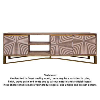 BENZARA Ally 57 Inch TV Media Entertainment Cabinet Console, Mango Wood With Metal Base, Natural Brown, Gold - UPT-272538