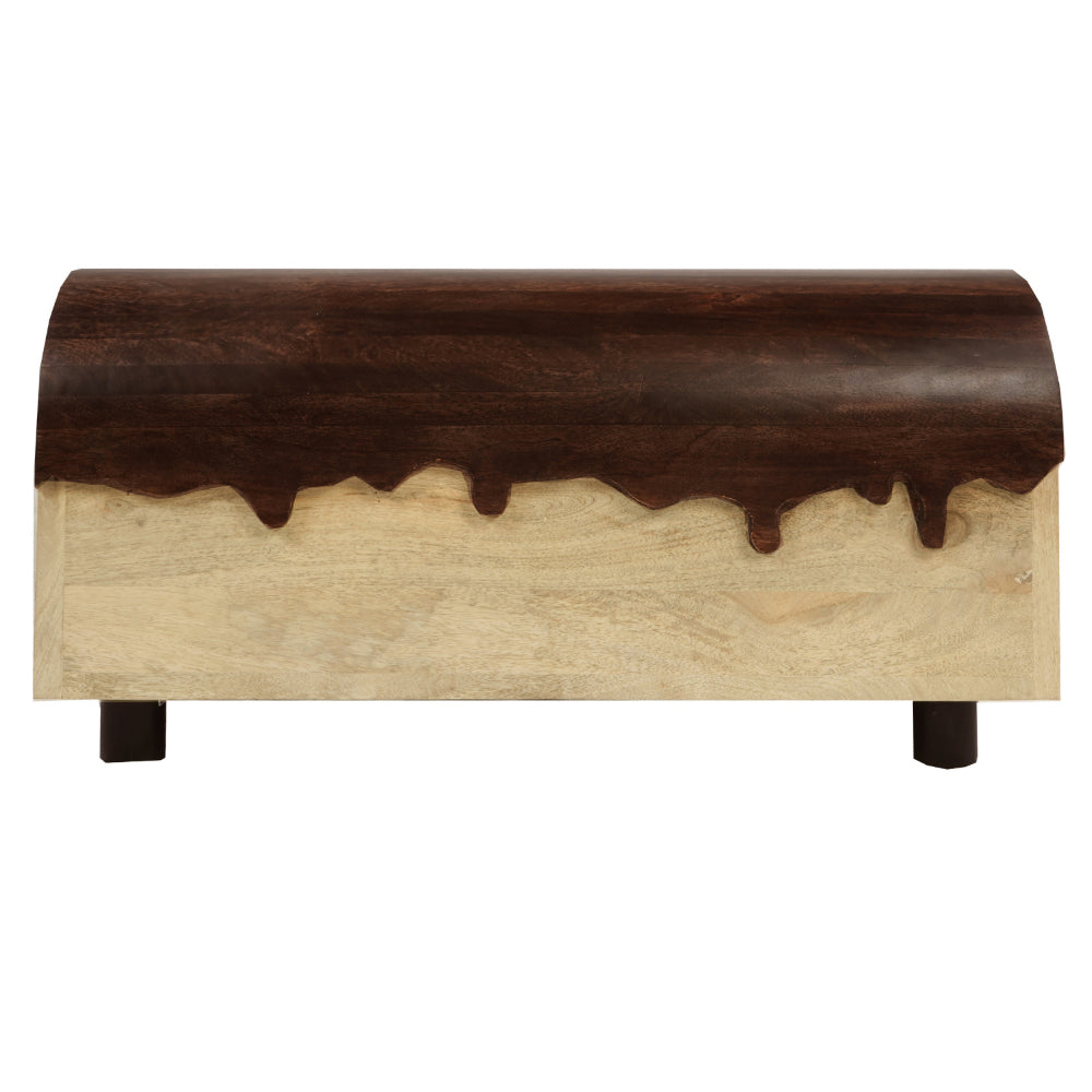 BENZARA 36 Inch Modern Mango Wood Coffee Table, Drip Design Walnut Brown Surface, Oak White Frame - UPT-272892