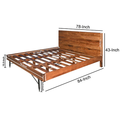 BENZARA Bree Modern Rustic King Size Platform Bed, Brown Acacia Wood Frame, Black Metal Angled Legs - UPT-293425