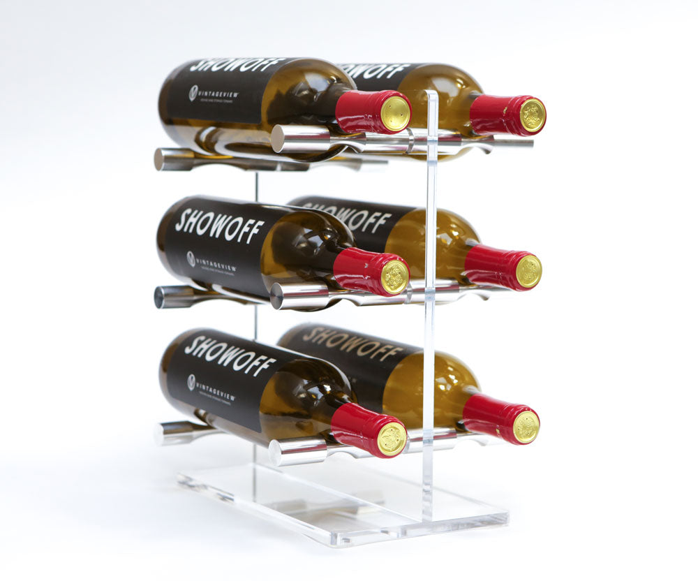 VintageView Mini Acrylic Tabletop Wine Rack with Silver Aluminum Pins