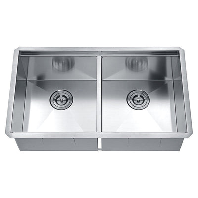 ANZZI Aegis Undermount Stainless Steel 32.75 in. 0-Hole 50/50 Double Bowl Kitchen Sink with Cutting Board and Colander K-AZ3219-2Ac