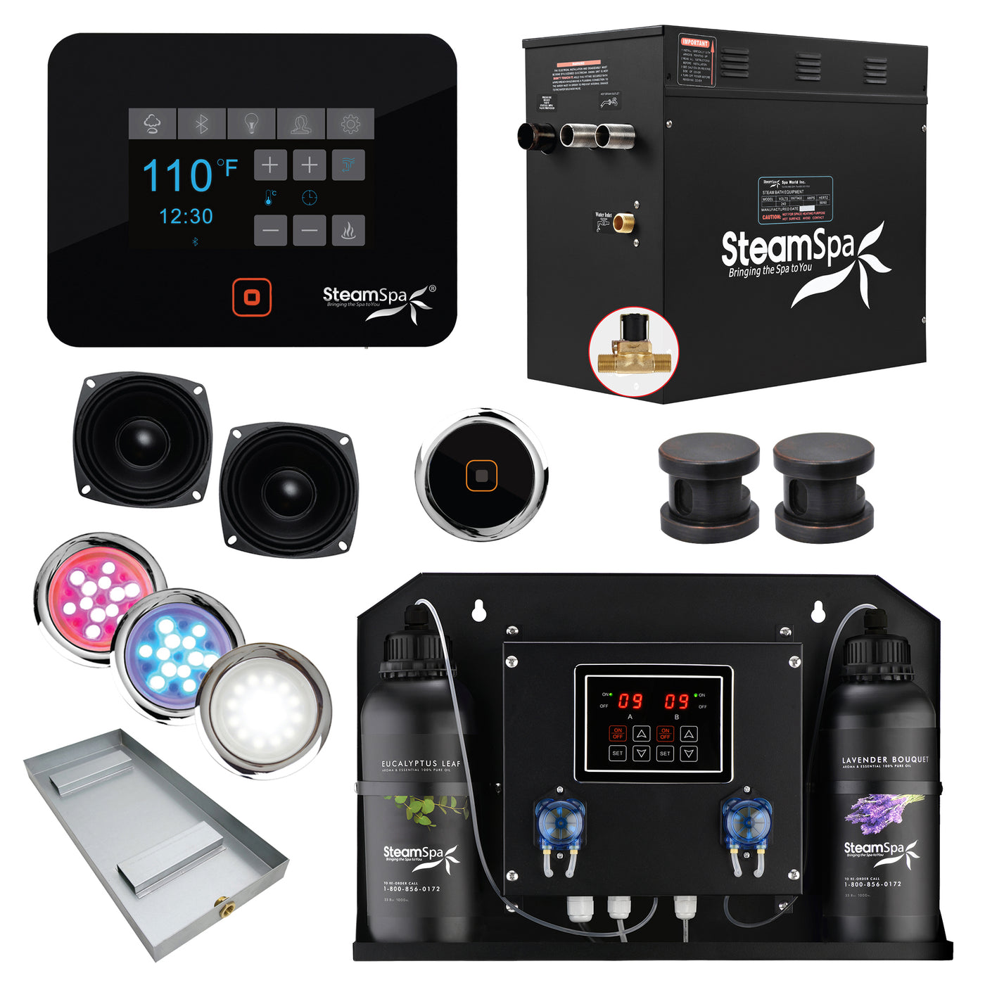 Black Series WiFi and Bluetooth 12kW QuickStart Steam Bath Generator Package with Dual Aroma Pump in Oil Rubbed Bronze BKT1200ORB-ADP