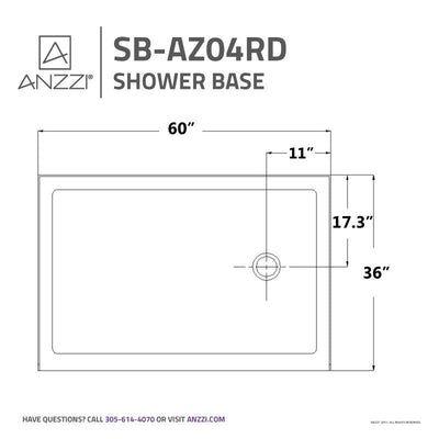 ANZZI Tier 36 x 60 in. Single Threshold Shower Base in White SB-AZ04RD