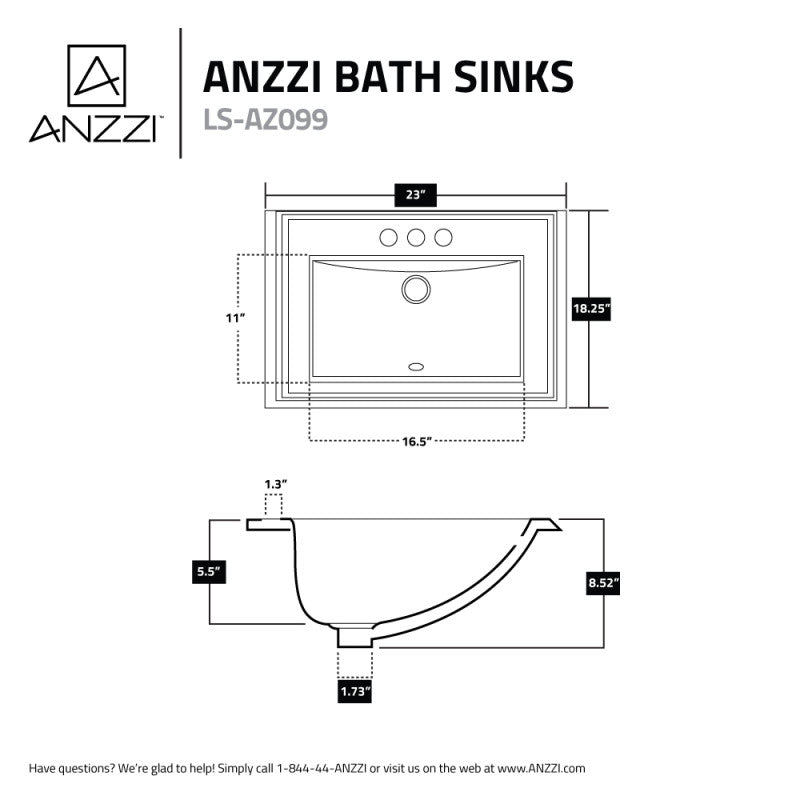ANZZI Dawn Series Ceramic Drop In Sink Basin in White LS-AZ099