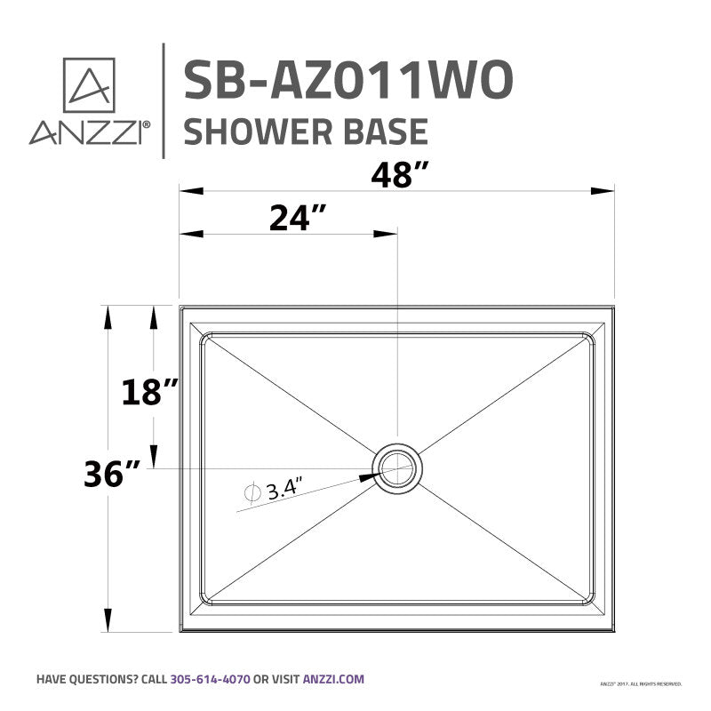 ANZZI Fissure Series 36 in. x 48 in. Single Threshold Shower Base in White SB-AZ011WO
