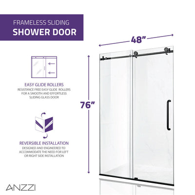 Leon Series 48 in. by 76 in. Frameless Sliding Shower Door in Brushed Nickel with Handle SD-AZ8077-01BN