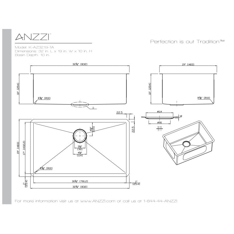 ANZZI Vanguard Undermount Stainless Steel 32 in. 0-Hole Single Bowl Kitchen Sink in Brushed Satin K-AZ3219-1A